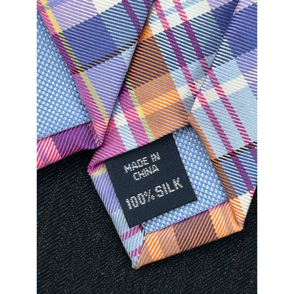 Tommy Hilfiger Pink Plaid Silk Tie‎ Preppy Coastal Prep Old Money Tie Belt 3.25